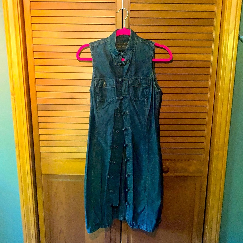 Ralph Lauren denim sleeveless dress, sz 8. Denim knots for buttons down front.